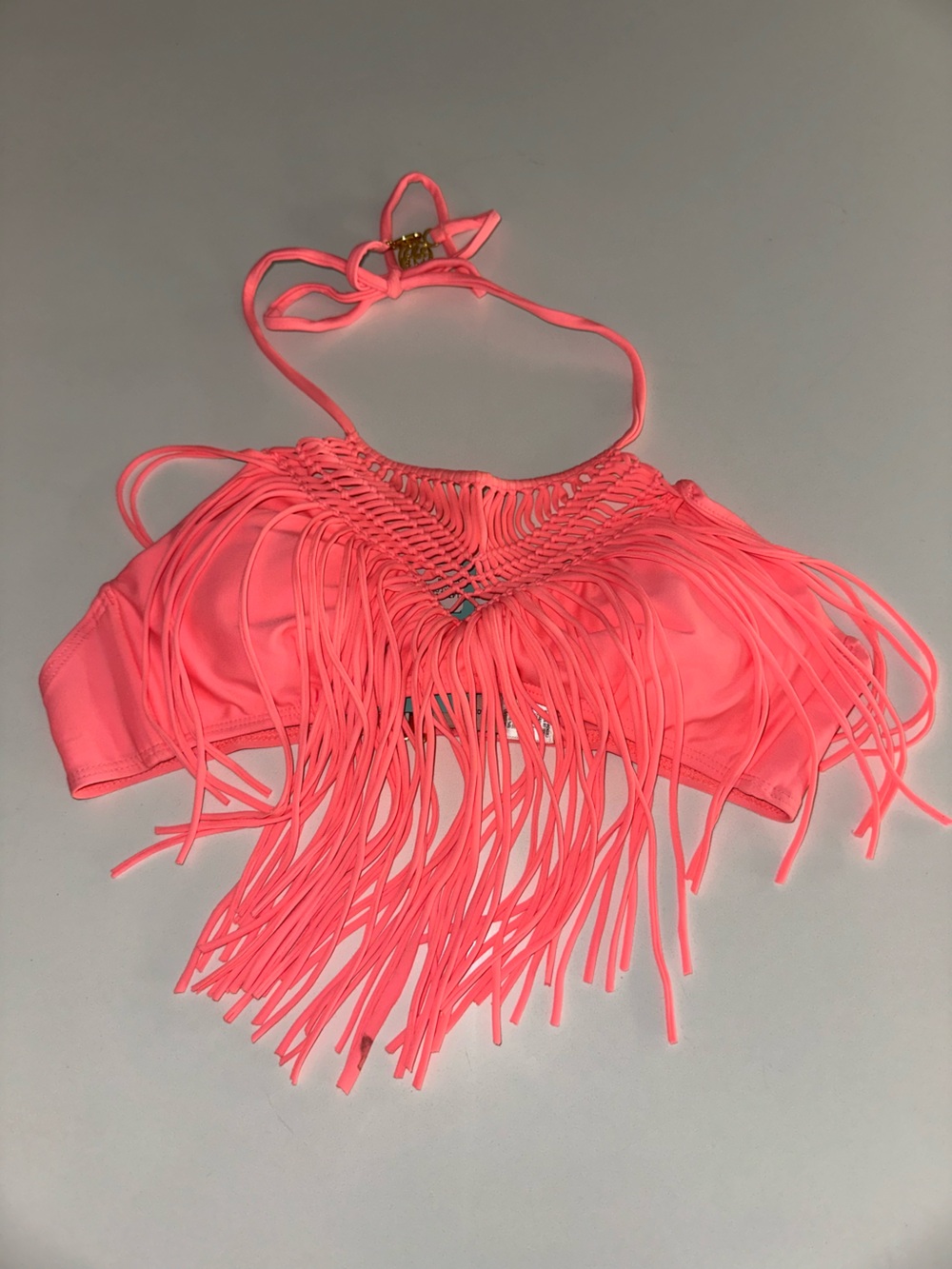 Luli Fama “Heart of a Hippie” hot pink sunsets sexy fringe bikini swim top M - Picture 4 of 6